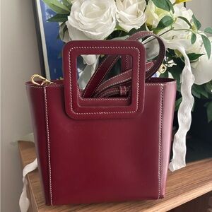 STAUD Wine Red Square-Handle Leather Crossbody
